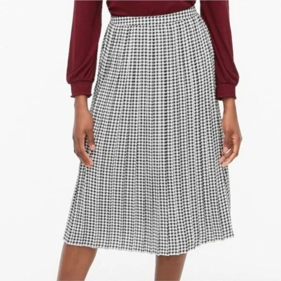 J. Crew Factory White Black Houndstooth Print Pleated Midi Skirt 12P - Picture 1 of 10